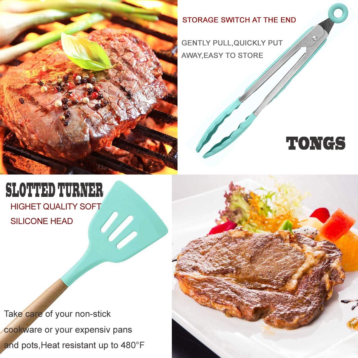 Kitchen Cooking Utensils Set, 27 pcs Non-stick Silicone Cooking Kitchen Utensils Spatula Set with Holder, Wooden Handle Heat Resistant Silicone Kitchen Gadgets Utensil Set