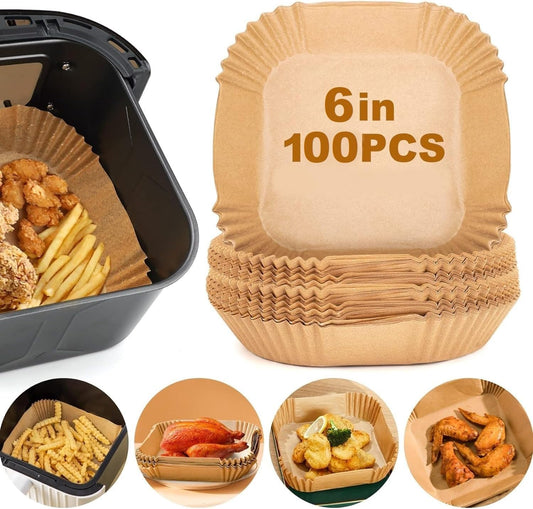 MT&L Air Fryer Liners 100pcs 6.3” Disposable Paper Oven Non-Stick Waterproof Oil Grease Proof Reusable Liners Baking Food Grade Eco Friendly Paper Parchment