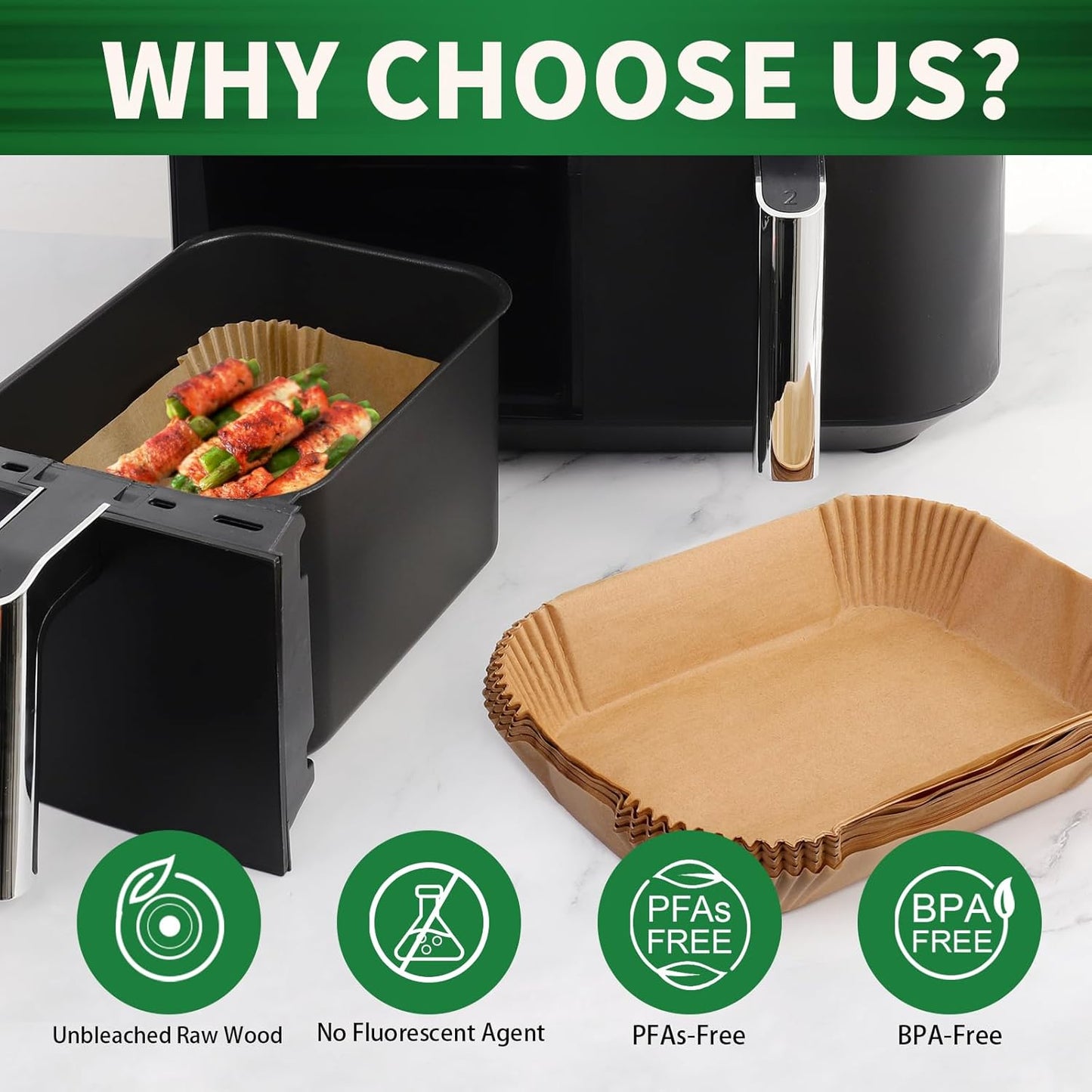 Air Fryer Liners Disposable, 200 pcs Rectangle Air Fryer Parchment Paper Sheets Air Fryer Accessories for Ninja SL401 DoubleStack XL 2-Basket Air Fryer, S006S02