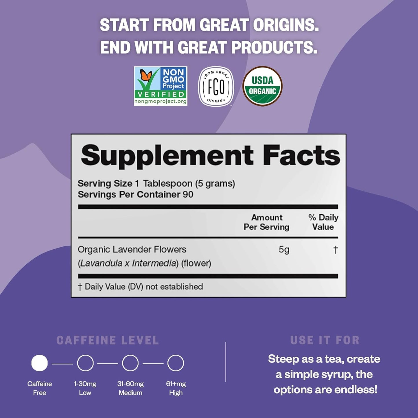 FGO Organic Dried Lavender Flowers, Extra Grade Dried Buds, Imported From France for Culinary or Sachet Bags, 16oz Bulk, Packaging May Vary (Pack of 2)