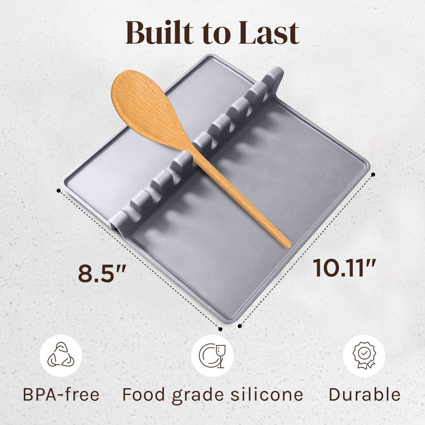 Gray Silicone Spoon Rest for Stove Top with Drip Pad (1 Pack) - Extra Large Heat-Resistant, BPA-Free Utensil Rest for Kitchen Counter - Utensil Holder for Spatulas, Tongs, Ladles and Kitchen Gadgets