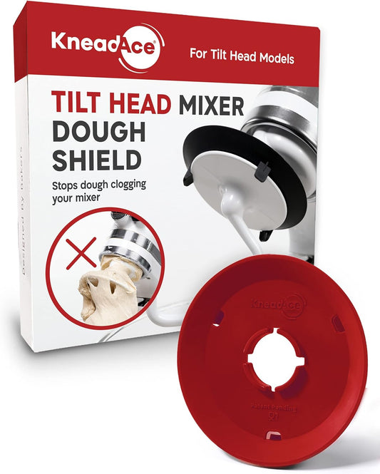 KneadAce Dough Hook Shield For Kitchen Aid - Prevents Your Dough from Climbing Up and Clogging Up Your Mixer – Mess Free Mixer Accessory Compatible With Most KitchenAid C Shape Dough Hooks (Red)
