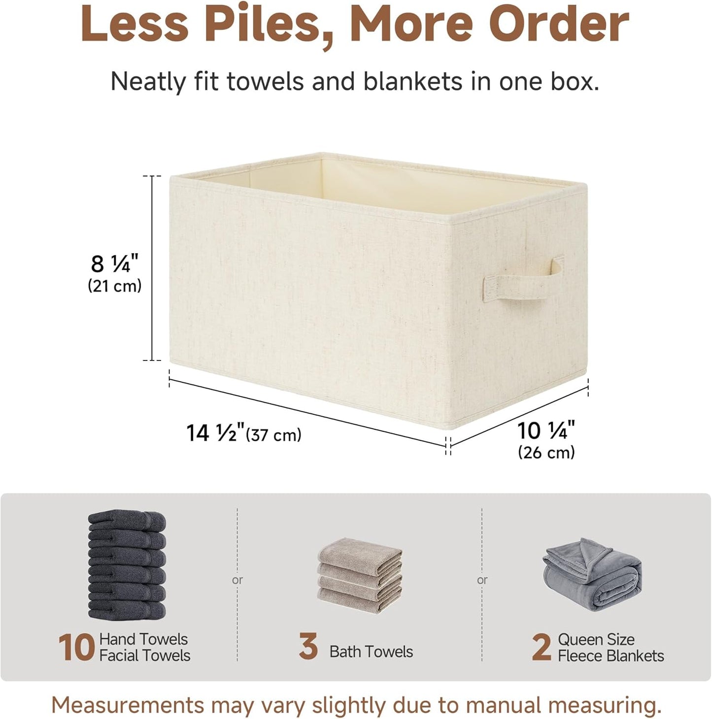 StorageWorks Storage Baskets for Shelves, Foldable Fabric Closet Storage Bins with Handles, Fabric Storage Bins Clothes Organizer, Beige(Cotton-linen), 3-Pack, Large