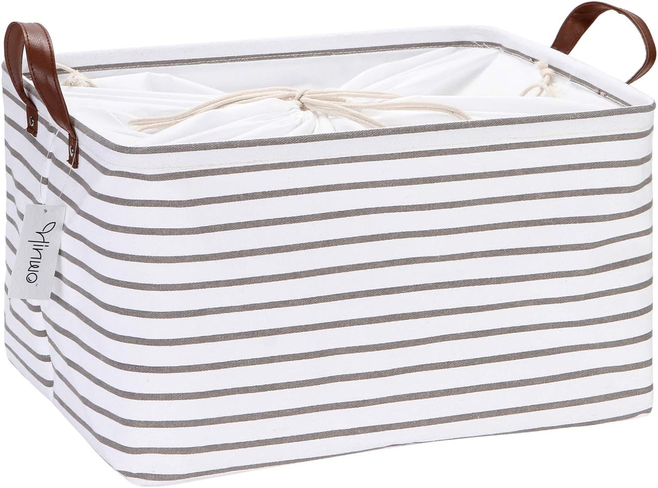 Hinwo 31L Large Storage Bins, Closet Organizers and Storage, Shelf Baskets, Foldable Clothes Storage Baskets with Handles, Containers for Clothing, Blanket, Towels, Toys, Bedding (Gray Stripe)