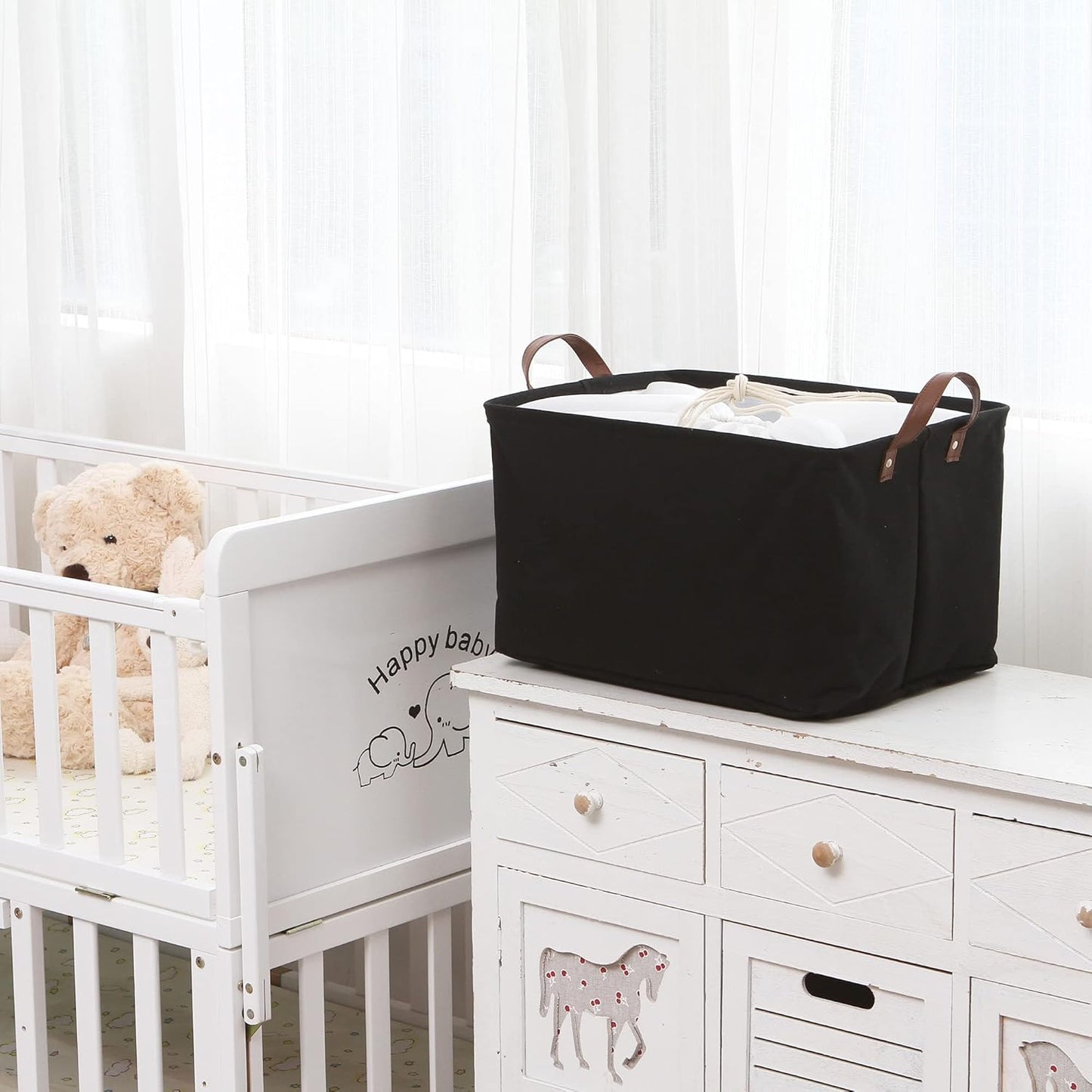 Hinwo 31L Large Storage Bins, 4-Pack Closet Organizers and Storage, Foldable Clothes Storage Baskets with Handles, Containers for Clothing, Blanket, Towels, Toys, Bedding (Black)