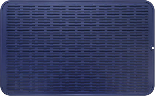 Silicone Dish Drying Mat for Multiple Usage,Easy clean,Eco-friendly,Heat-resistant Silicone Mat for Kitchen Counter or Sink,Refrigerator or Drawer Liner Navy Blue 3XL 28 inches x 18 inches