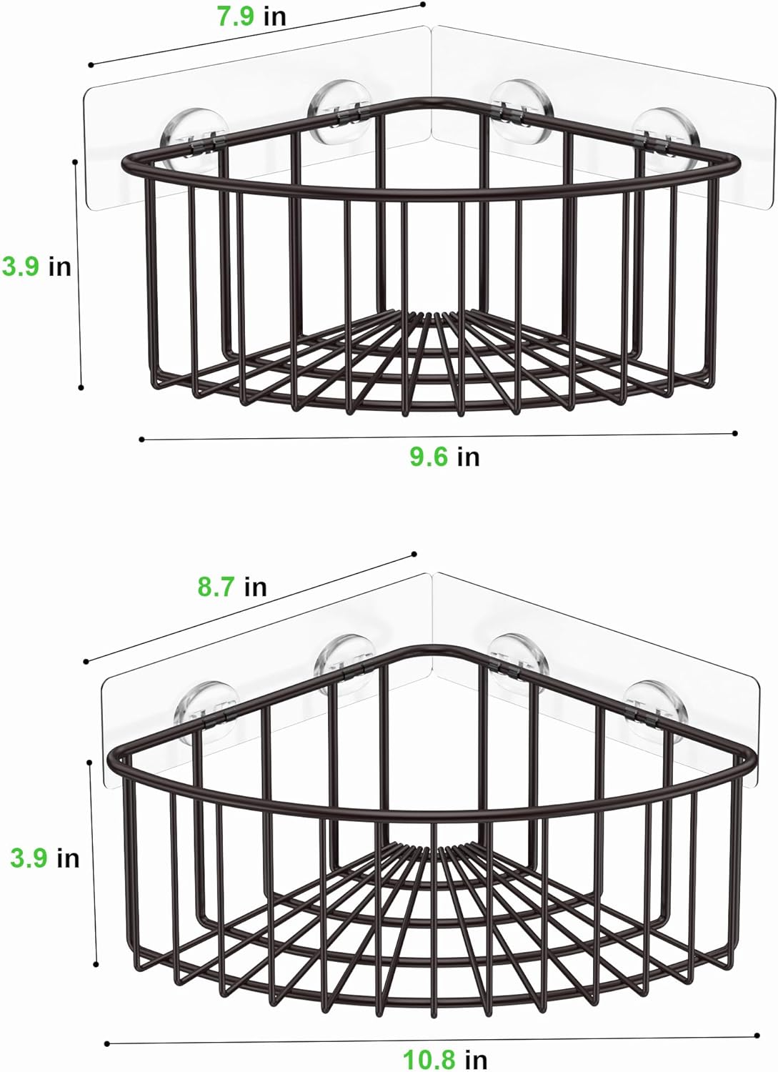 SMARTAKE 2-Pack Corner Shower Caddy Deep Basket Design, SUS304 Stainless Steel, Wall Mounted Bathroom Shelf with Adhesive, Storage Organizer for Toilet, Dorm and Kitchen (Bronze)
