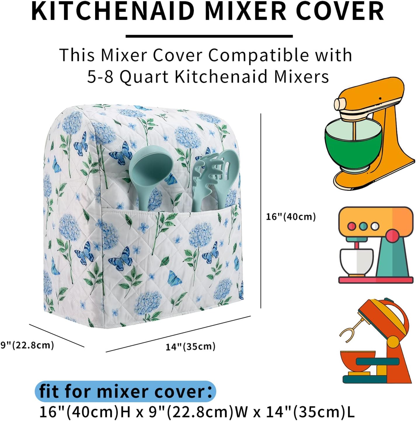 Stand Mixer Cover,Hydrangea Kitchen Mixer Cover Compatible With 5-8 Qt Kitchenaid Hamilton Mixers,Spring Summer Kitchen Decor,Kitchen Aid Mixer Covers,Pioneer Woman Kitchen Aid Mixer Assecories