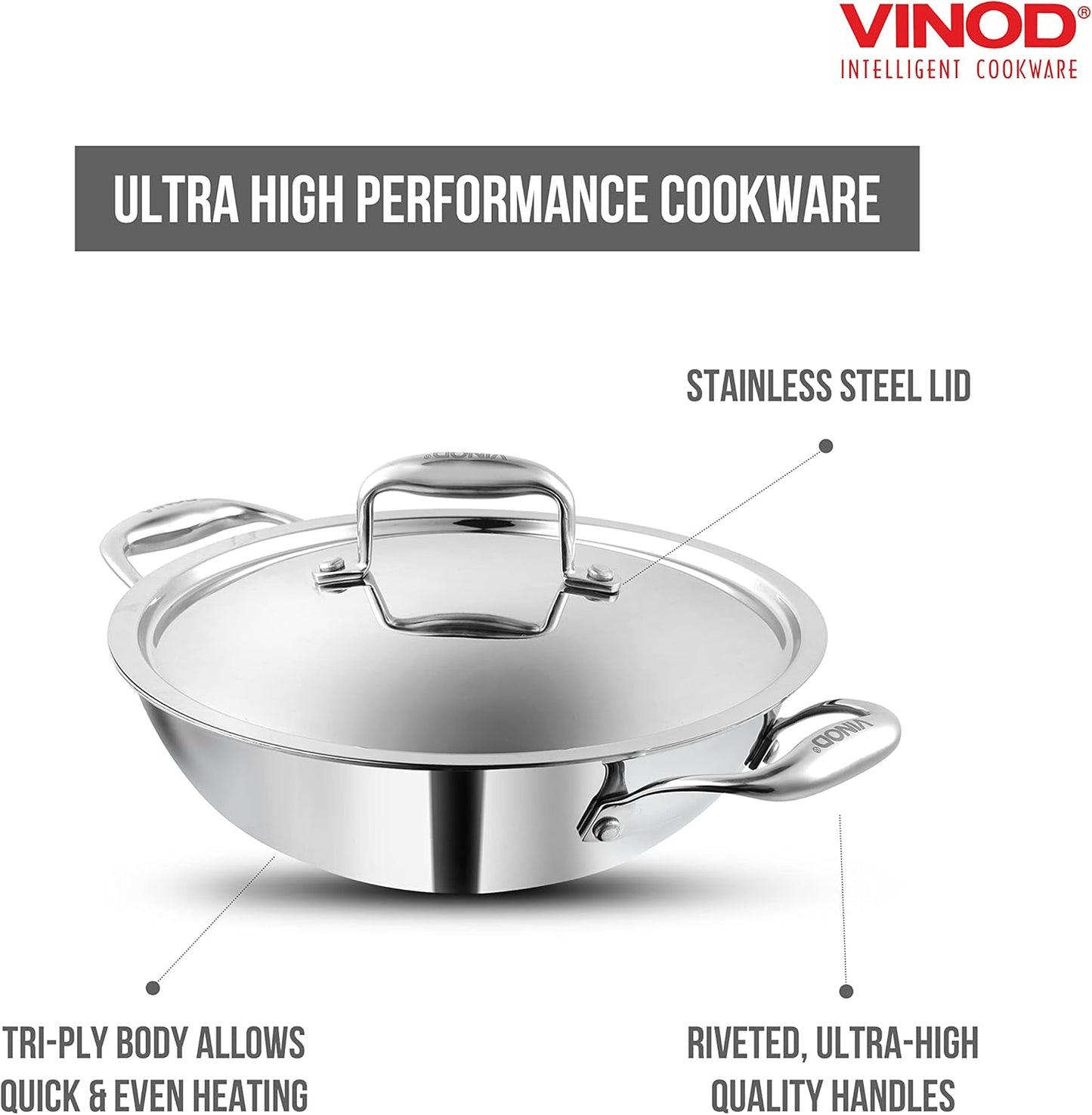 Vinod Platinum Triplet Stainless Steel Sauce Pot with Lid (Induction Friendly), 2.5-Liter, (PTKD-24)