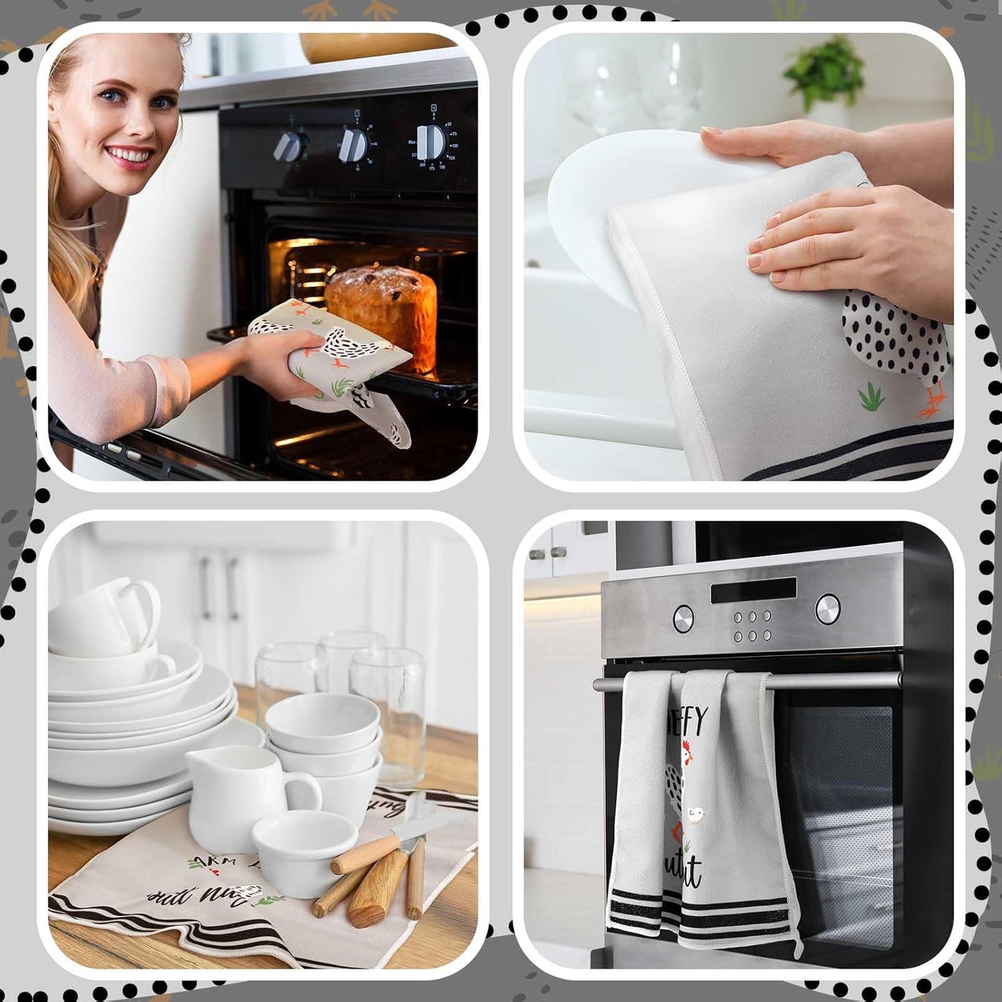 Boyiee Set of 6 Farm Chickens Kitchen Towels Farmhouse Absorbent Dish Tea Towels Rustic Country Rooster 24 x 16 Inches Gifts Chickens Hand Washcloth Gifts for Kitchen Bathroom Decorations