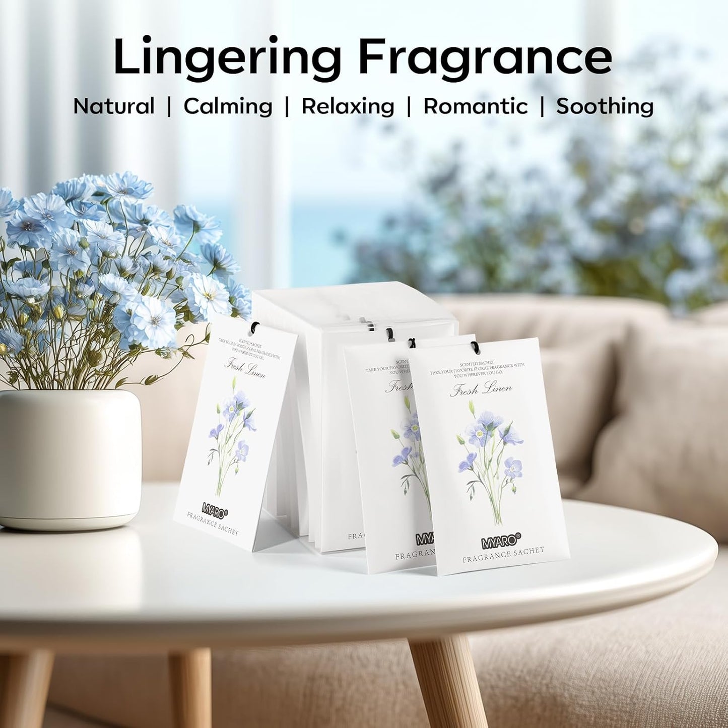 MYARO 12 Packs Linen Scented Sachets for Drawer and Closet, Long Lasting Fresh Scent Air Freshener & Odor Eliminator Home Fragrance Potpourri Bag