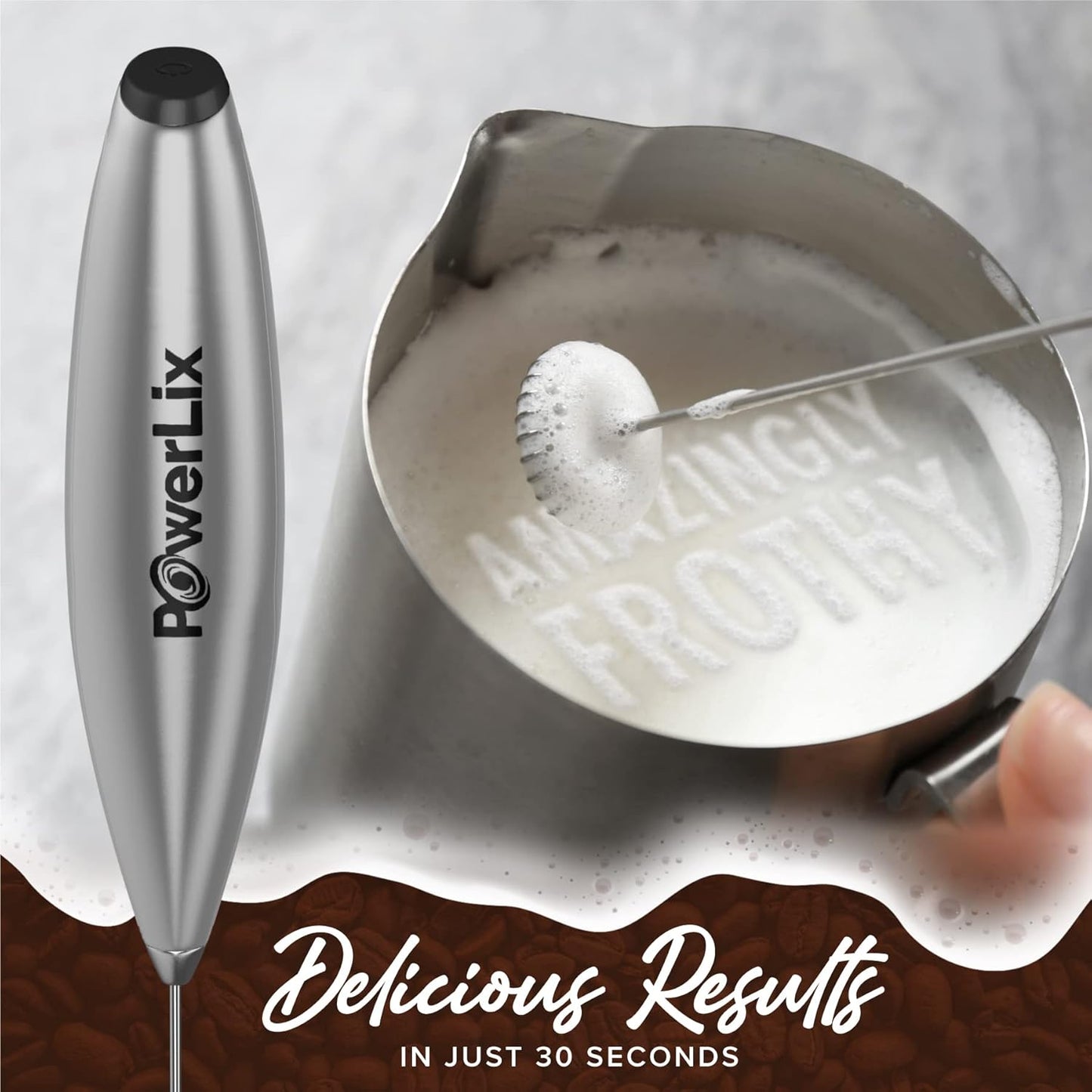 PowerLix Powerful Handheld Milk Frother With Stand Battery Operated Foam Maker Frother Wand For Coffee (A Black) (No Stand Silver)