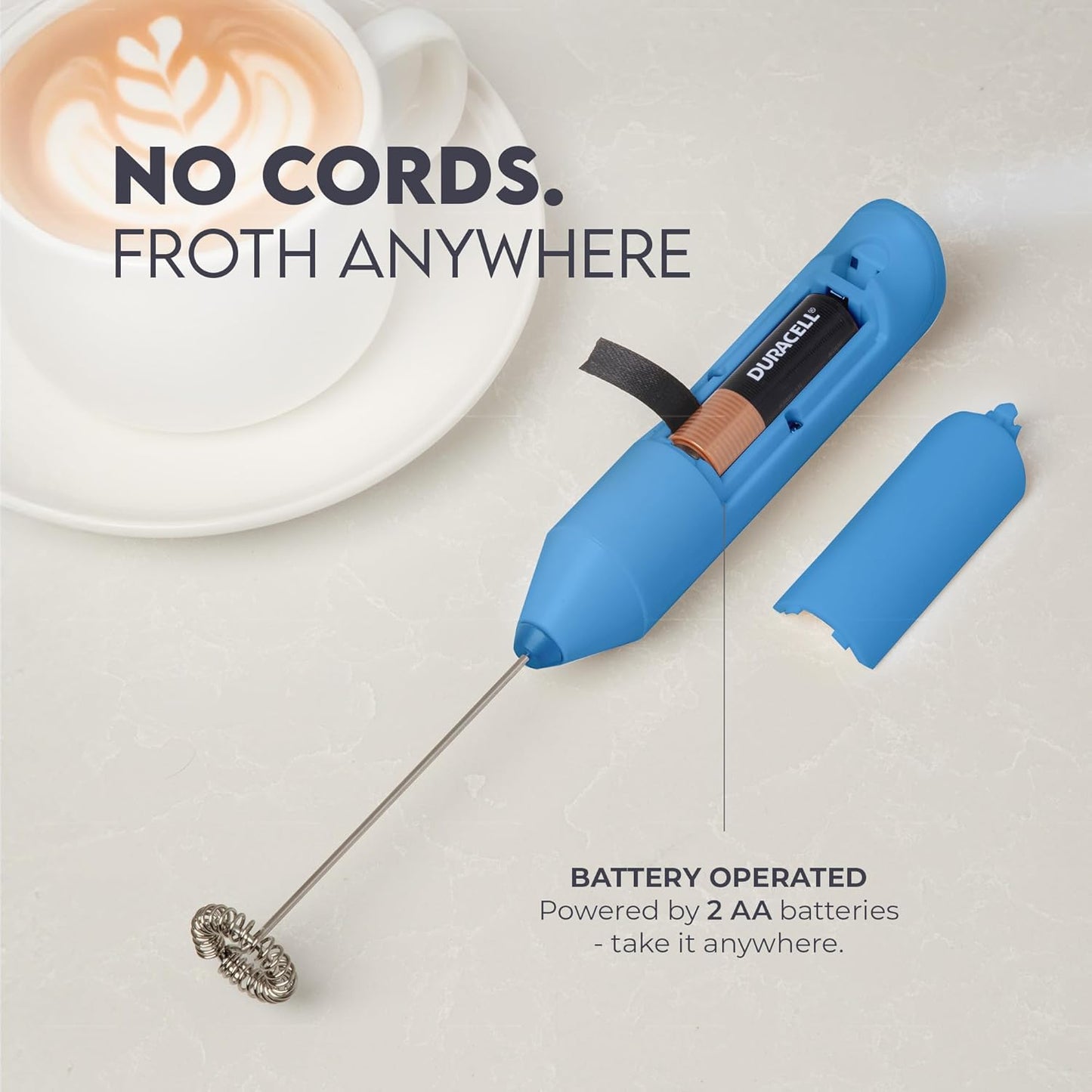 Zulay Kitchen Milk Frother Handheld Battery Operated – Electric Drink Mixer for Coffee, Lattes, Cappuccinos, Matcha & Hot Chocolate – Portable Foam Maker & Coffee Bar Accessory