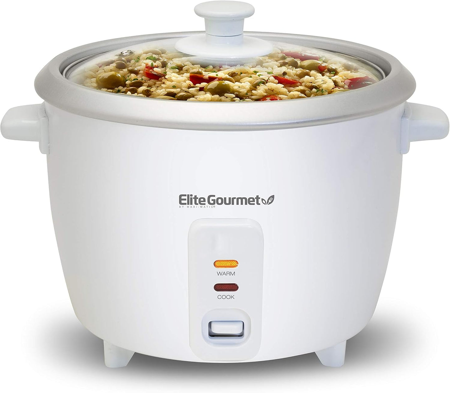 Elite Gourmet Elite Cuisine ERC006 Electric Rice Cooker with Automatic Keep Warm Makes Soups, Stews, Grains, Hot Cereals, White, 6 Cups Cooked (3 Cups Uncooked)