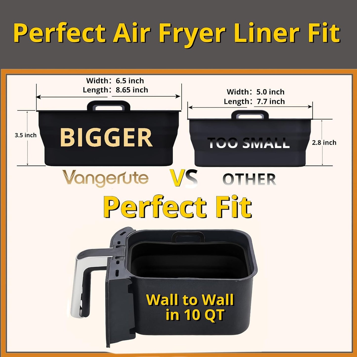 Collapsible 2-Pack Air Fryer Silicone Liners for 10QT NINJA Foodi Dual, Rectangular Air Fryer Silicone Pot, Reusable Silicone Air Fryer Basket for Air Fryer Accessories(Black)
