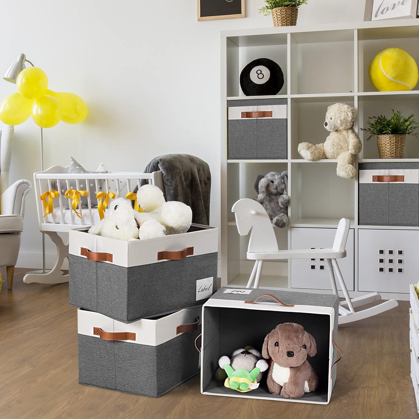 GhvyenntteS Extra Large Storage Bins with Lids 6 Pack, Foldable Fabric Storage Boxes with Lids and 3 Leather Handles, Storage Baskets with Label Window (Grey, 15.75" x 11.8" x 10.2")