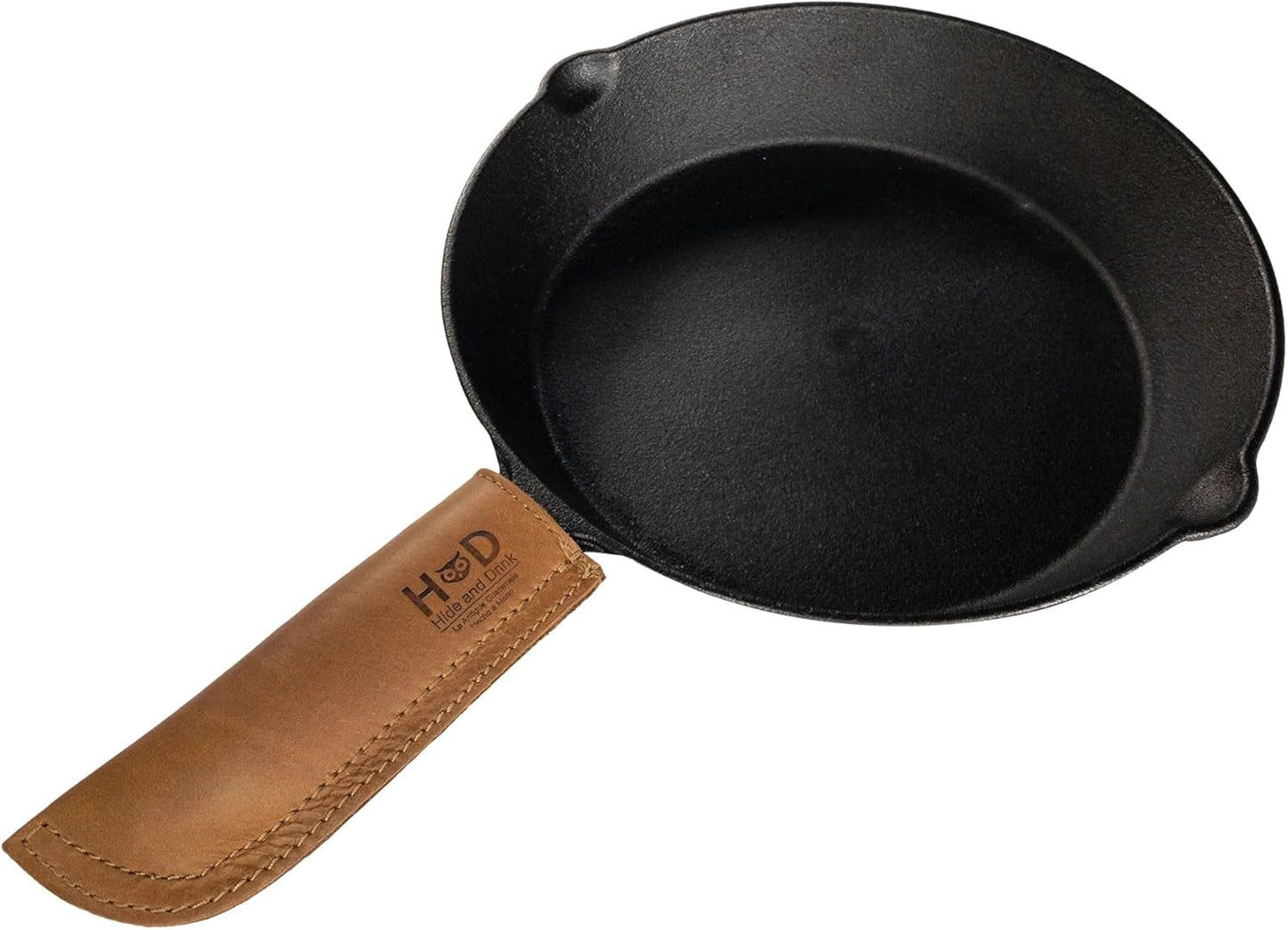 Hide & Drink, Full Grain Leather Hot Handle, Cast Iron Protector, Panhandle Potholder, Double Layered, Double Stitched, Slides On/Off Easily onto Metal Skillet Grips, Handmade, Single Malt Mahogany
