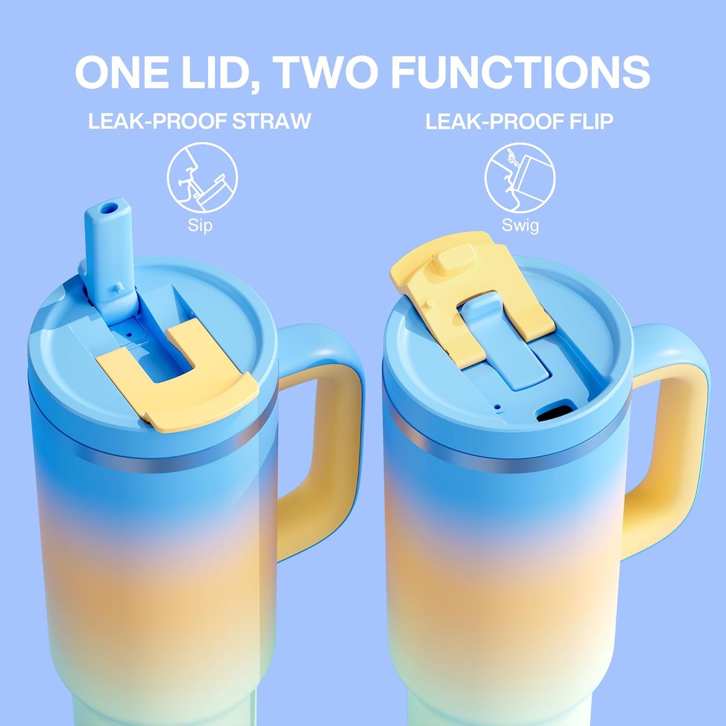 40 oz Tumbler with Handle and Straw: Stainless Steel Insulated Tumbler Keeps Cold for 24 Hours, Leakproof Travel Cup Fits in Cup Holder and BPA-Free, Sunny Breeze