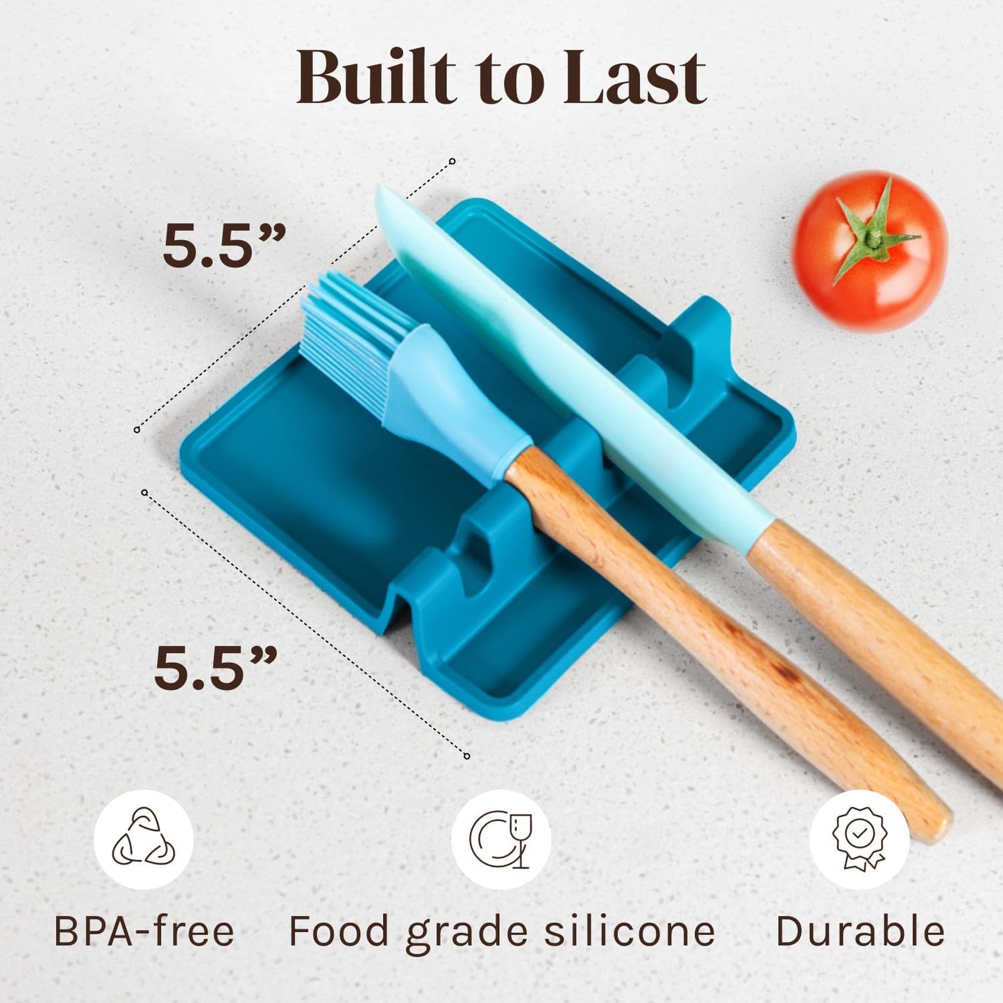 Light Blue Silicone Spoon Rest for Stove Top with Drip Pad (Two Pack) - Heat Resistant BPA Free Utensil Rest & Spoon Holder for Kitchen Counter - Grill Utensil Holder - Spatula Holder, Tongs, Ladle