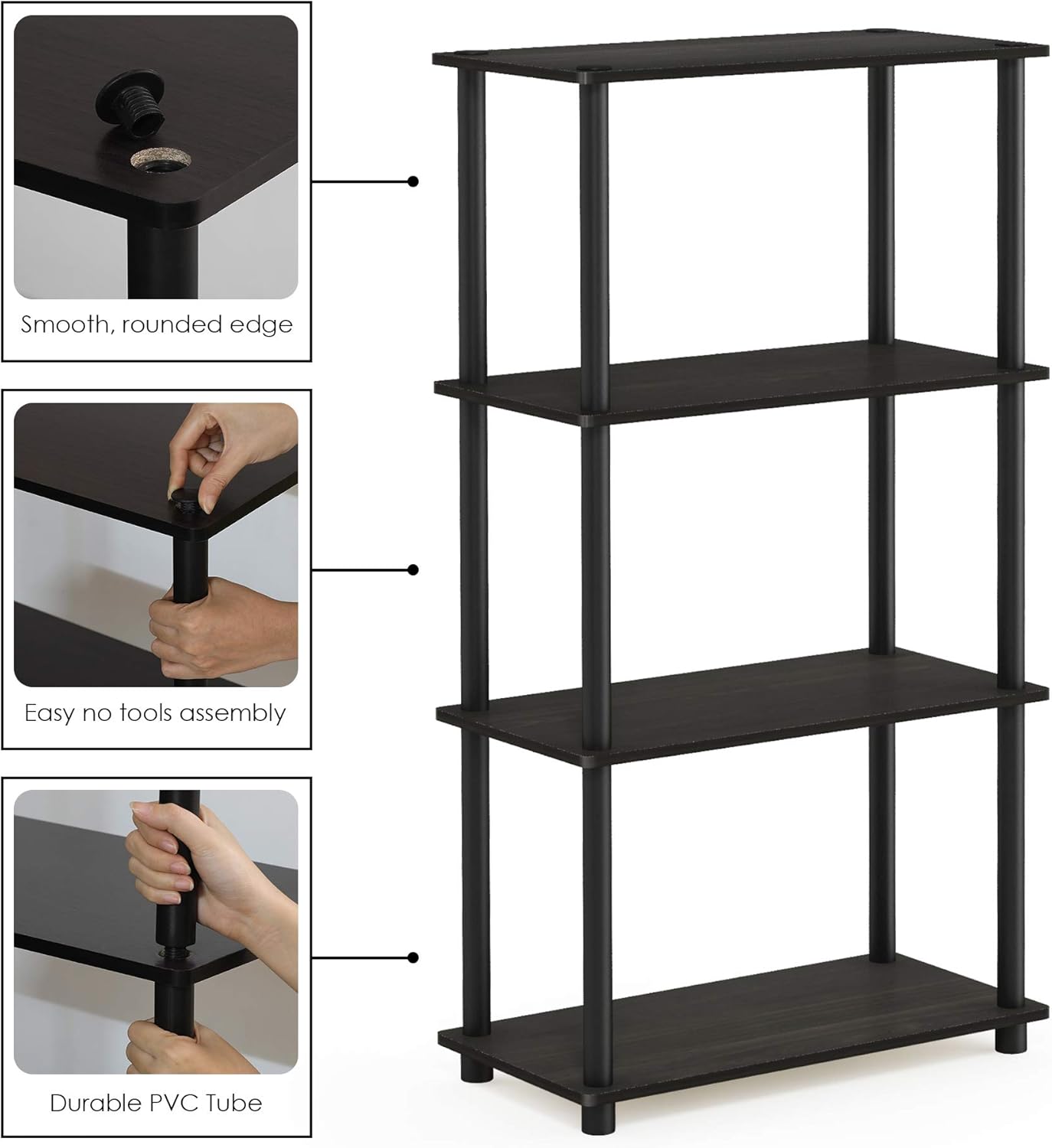 Furinno (99557EX/BK) Turn-N-Tube 4-Tier Multipurpose Shelf Display Rack - Espresso/Black