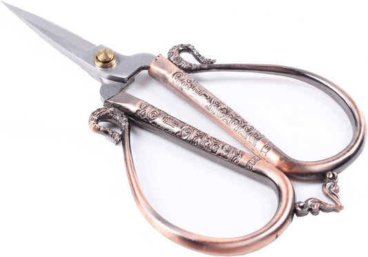 BIHRTC 6.3 Inches Vintage Style Stainless Steel Auspicious Clouds Scissors Sewing Shears DIY Tools for Needlework,Embroidery, Sewing, Craft, Art Work & Everyday Use (Copper)