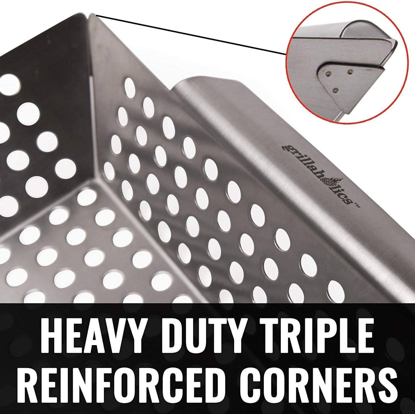 Grillaholics Vegetable Grill Basket for Outdoor Grill - Extra Large, Heavy-Duty Stainless Steel Veggie Grilling Basket with Handles