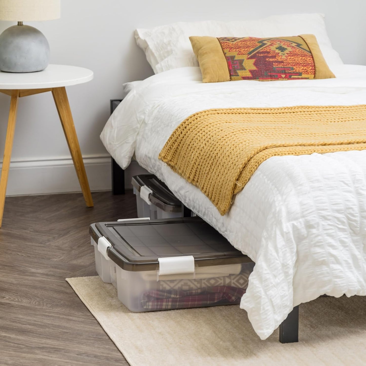 IRIS USA WeatherPro Underbed 47 Qt Storage Bins with Lids, 1 Pack, BPA-Free Plastic Gasket Box with Tight Latch and Seal, Stackable Nestable Underbed Tote Tub - Gray/Clear