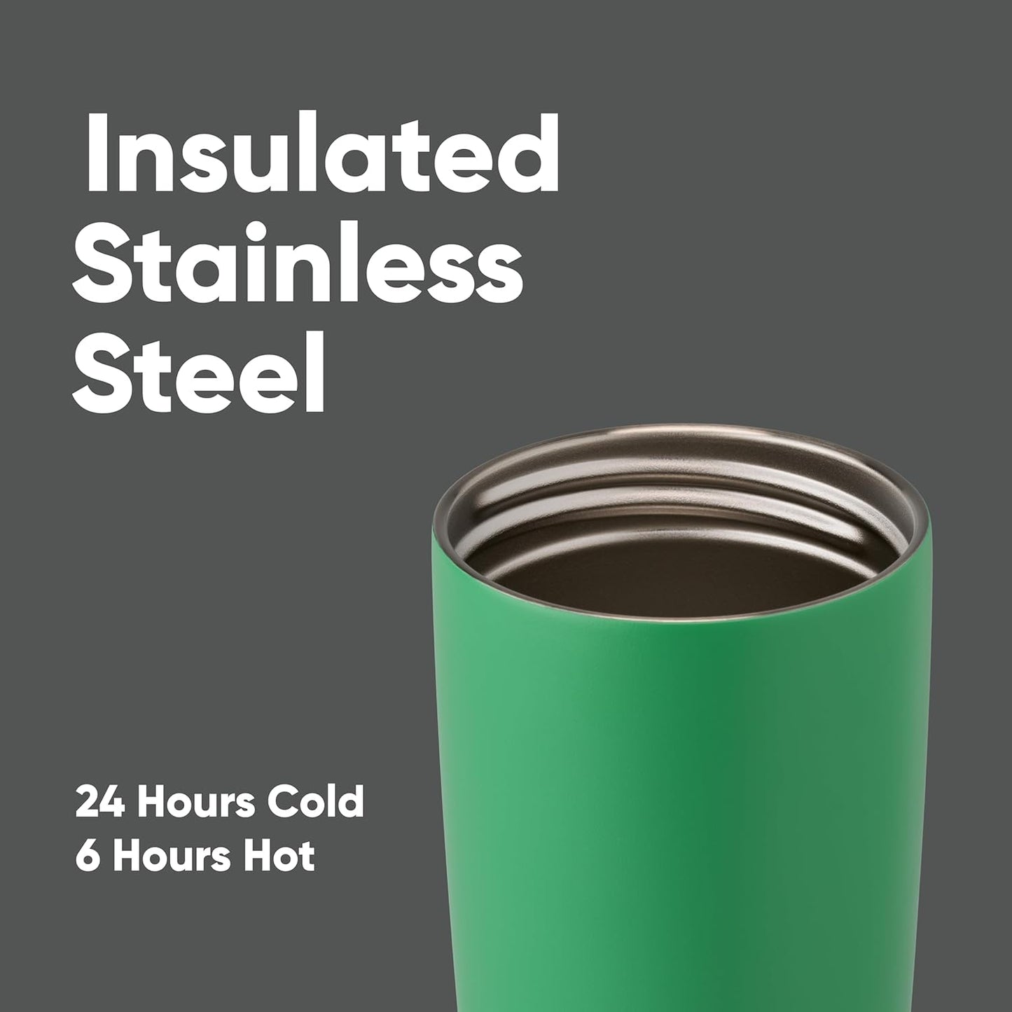 Owala SmoothSip Slider Insulated Stainless Steel Coffee Tumbler, Reusable Iced Coffee Cup, Hot Coffee Travel Mug, BPA Free 20 oz, Grey/Green (Sour Apple)