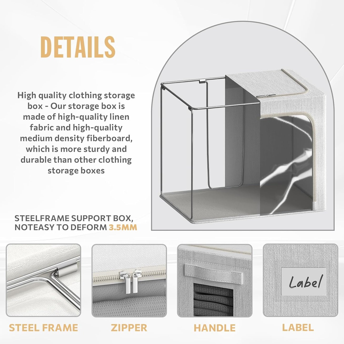 FHSQX 2 Pack Clear Window Storage Bins - Large Stackable Linen Fabric Storage for Clothes Foldable Container Organizer Set with Carrying Handles (Lvory White, 15.7x 11.8x 11.7 Inch)