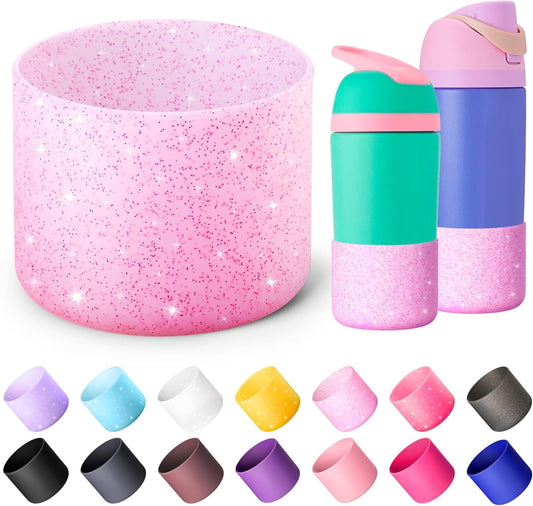 Silicone Boot for Owala 14/16 oz Water Bottle, Anti-Slip Protective Sleeve for Owala 12 oz Kids Tumbler, Boot Bottom Base fit Flip 14 oz Insulated Stainless-Steel Water Bottle (Glitter Pink)