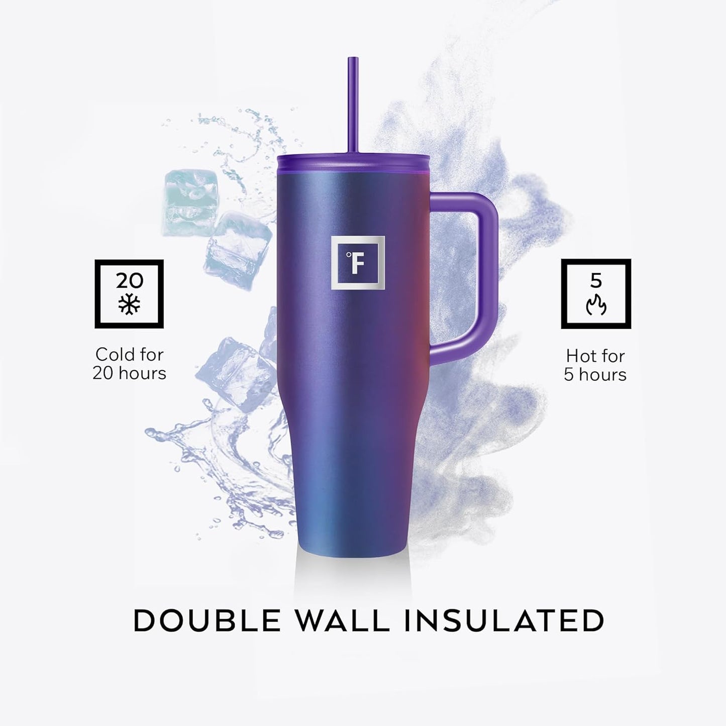 IRON °FLASK Co-Pilot Insulated Mug w/Straw & Flip Cap Lids - Cup Holder Bottle for Hot, Cold Drink - Leak-Proof - Water, Coffee Portable Travel Mug - Sage Grove, 40 Oz