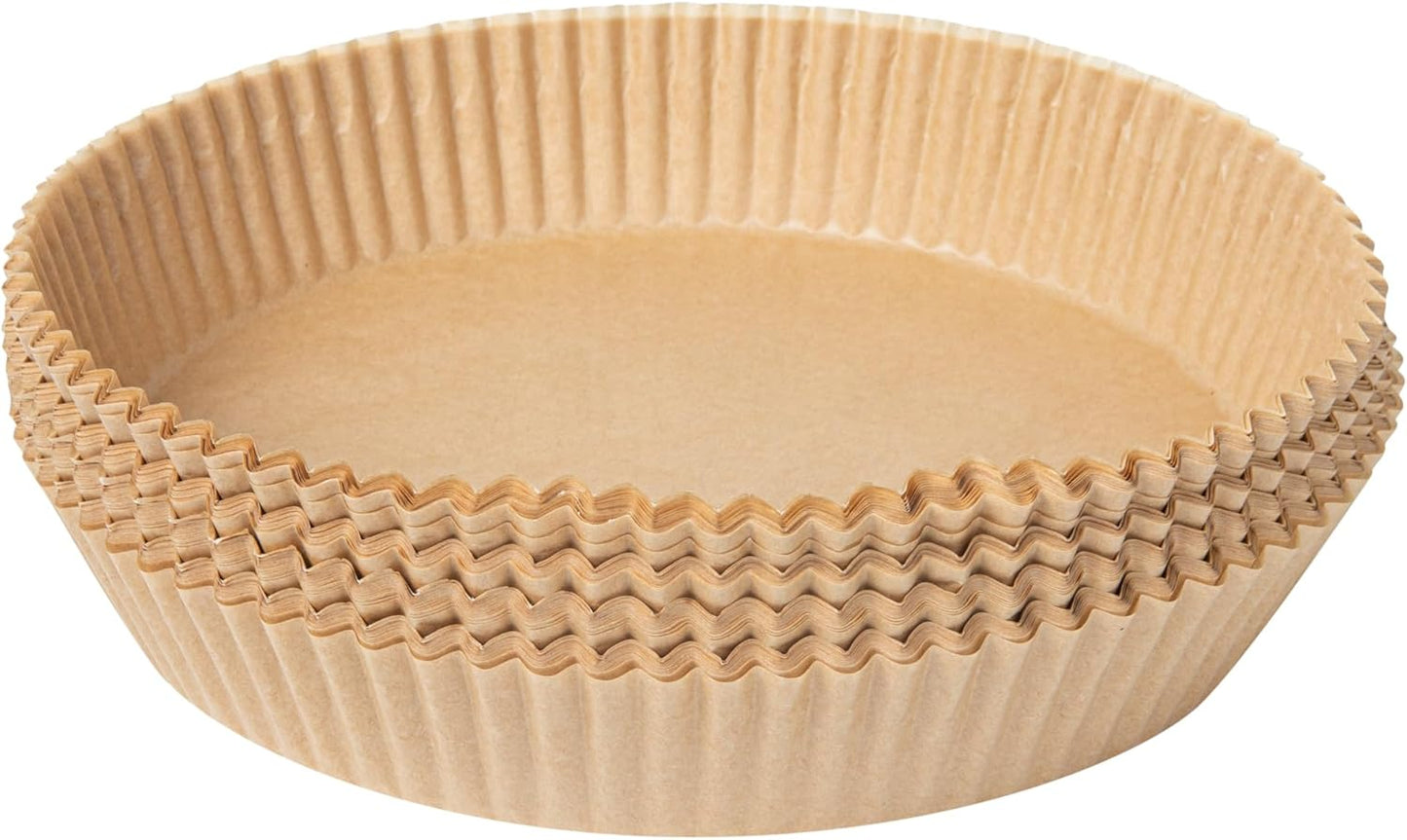 Restaurantware-Pastry Tek 8.1 x 8.1 x 1.8 Inch Air Fryer Liners, 100 Round Air Fryer Baskets - No-Stick Silicone Coating, Unbleached, Food-Grade Paper Liners, For Steamer, Microwave, Oven, Fry Pan
