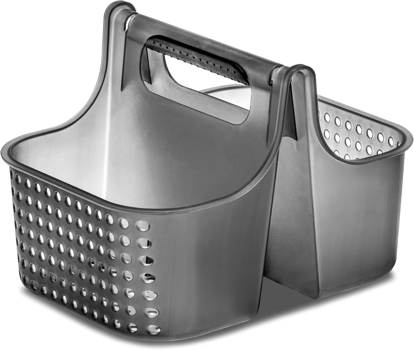 madesmart 2-Compartment Soft Grip Shower Tote for Bathroom Organization, Plastic Storage Shower Caddy Bucket, Small, Carbon