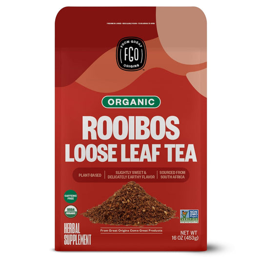 FGO Organic Rooibos Tea, 16 Ounce Loose Leaf Bulk Resealable Bag, Caffeine Free, Packaging May Vary (Pack of 1)