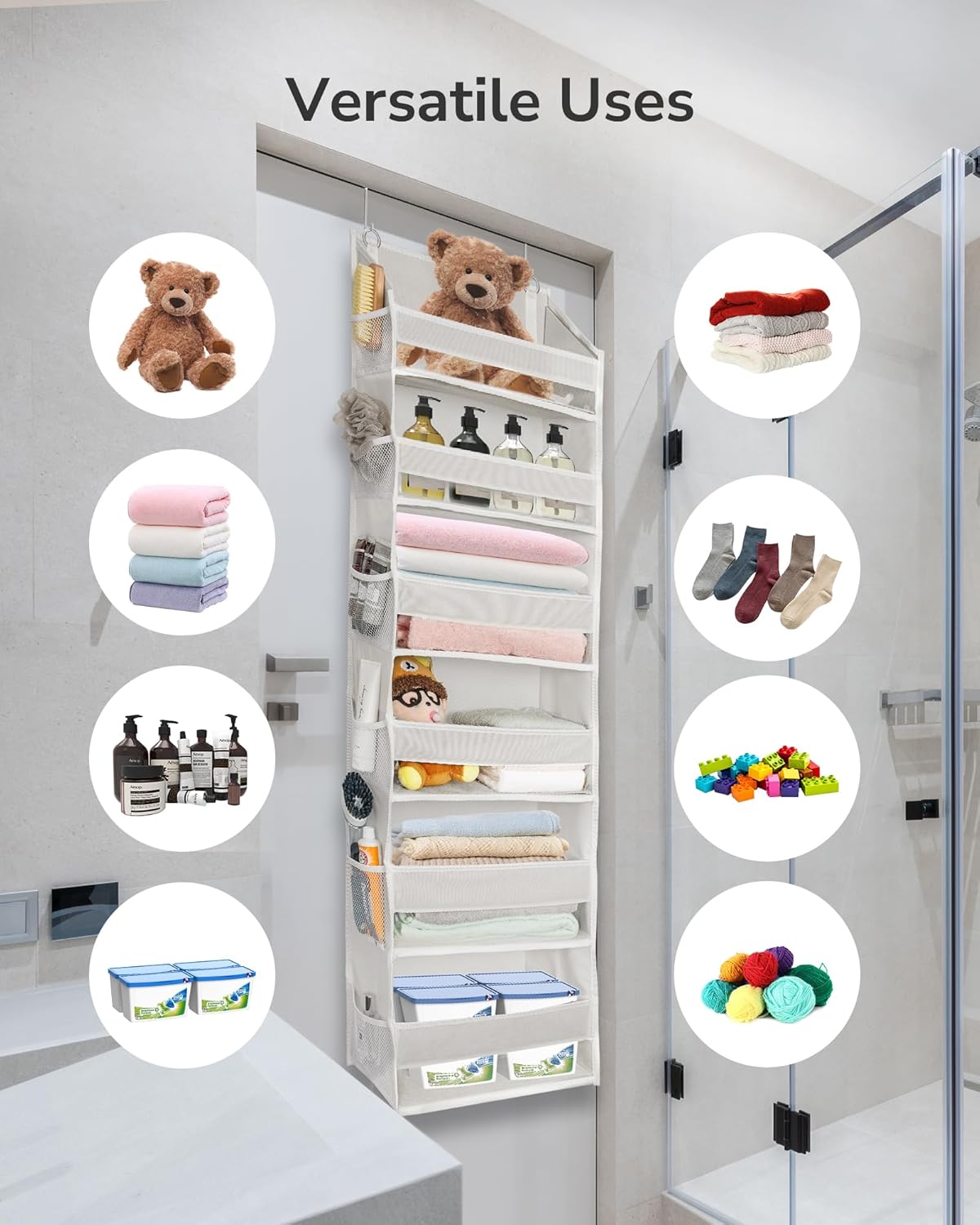 ULG 2 Pack Over The Door Organizer with 6 Large Pockets 12 Side Pockets, 50lbs Weight Capacity Door Hanging Organizer for Bedroom, Bathroom, Pantry, Nursery Storage, Beige