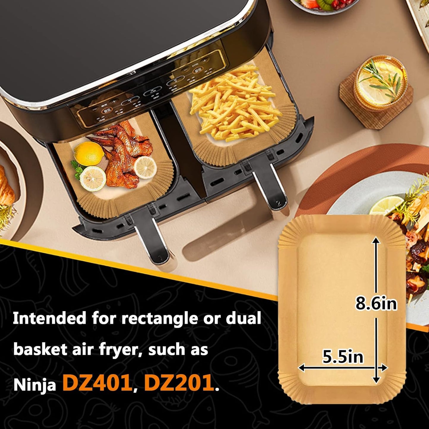 Air Fryer Liners for bella 4Qt Slim Air Fryer, Air Fryer Parchment Liners for Ninja DZ201/DZ401/DZ550/SL401 CHEFMAN 6 Quart Dual Basket Air Fryer