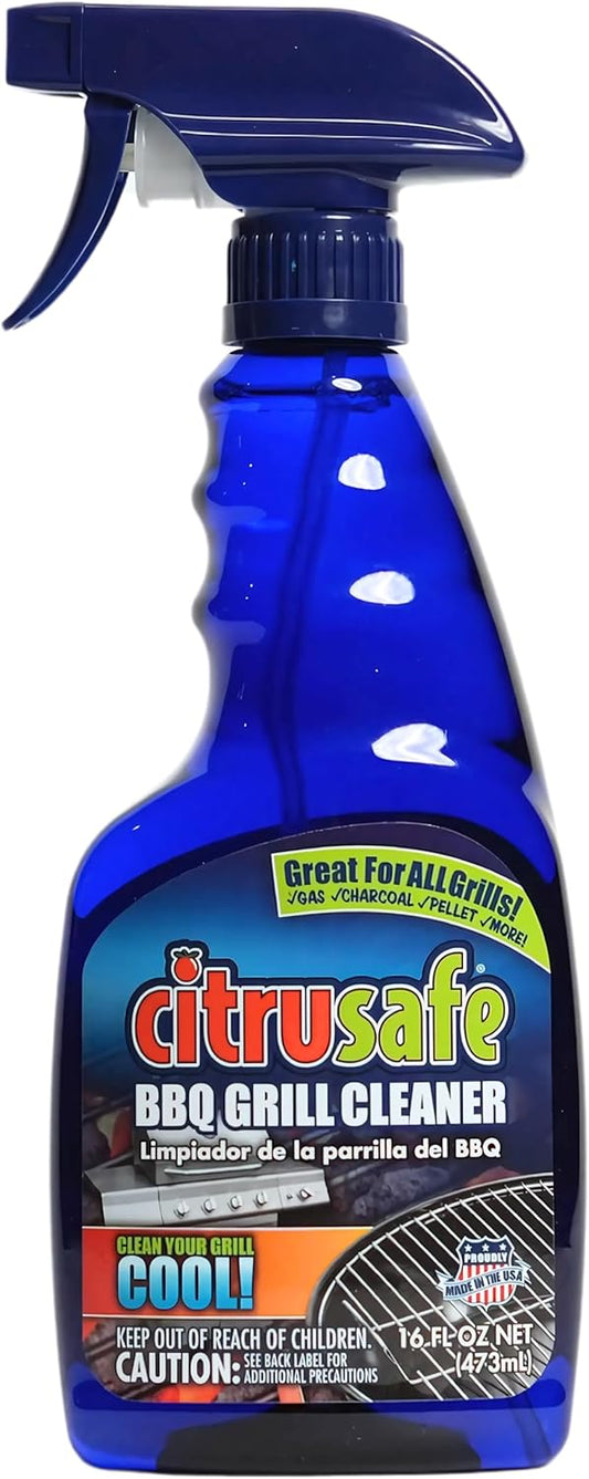 Citrusafe BBQ Grill Cleaner Spray for Outdoor Grill 16 OZ – Safe Heavy Duty Cleaner for Burnt Food & Grease – Degreases & Cleans Grates, Racks, Pellet, Ovens, Flat Top Grills, and Electric Smokers