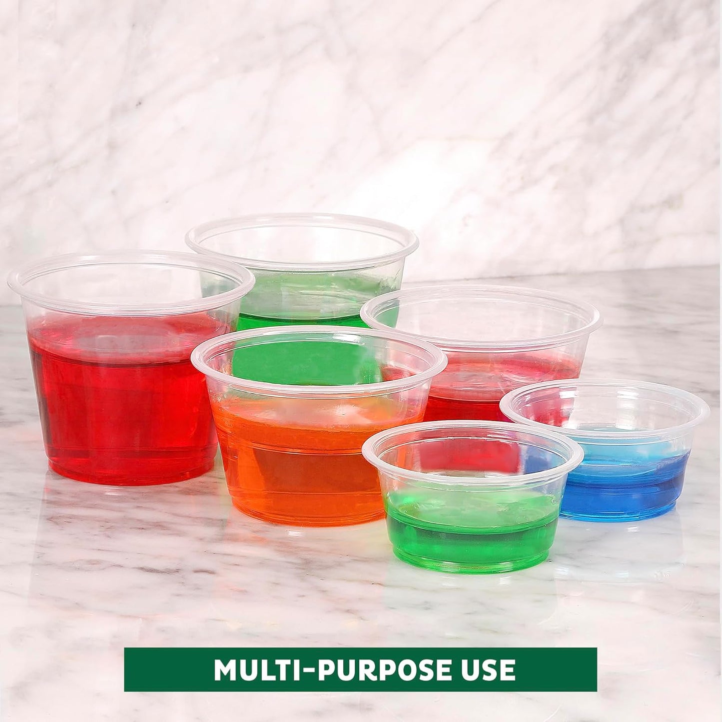 Freshware Plastic Portion Cups with Lids [5.5 Ounce, 100 Sets] Souffle Cups, Jello Shot Cups, Condiment Sauce Containers For Sampling, Sauce, Snack or Dressing