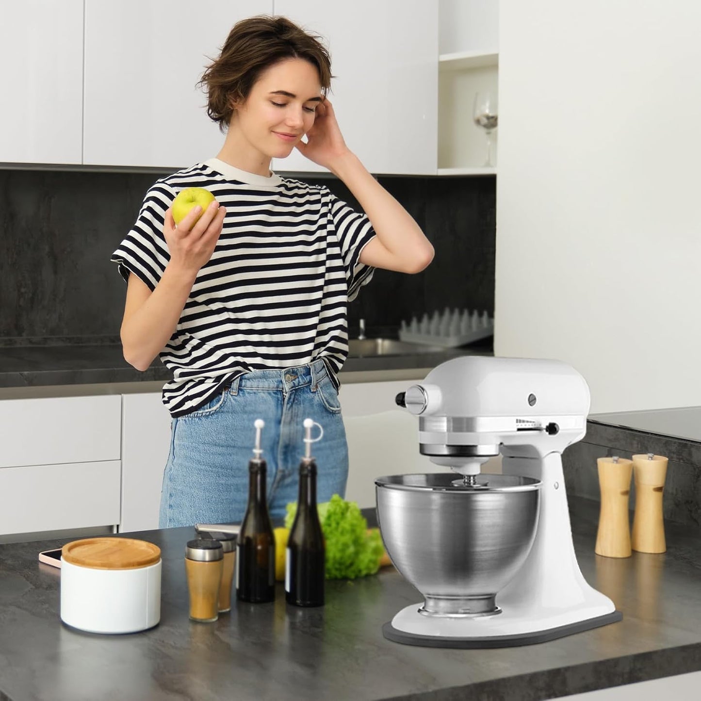 Mixer Slider Compatible with Kitchen aid Bowl Lift 4 .5-5 Qt Stand Mixer Pine Wood - Kitchen Countertop Storage Mover Sliding Caddy for Kitchen Aid 4 .5-5 Qt Mixer (4 .5-5 Qt - Black)