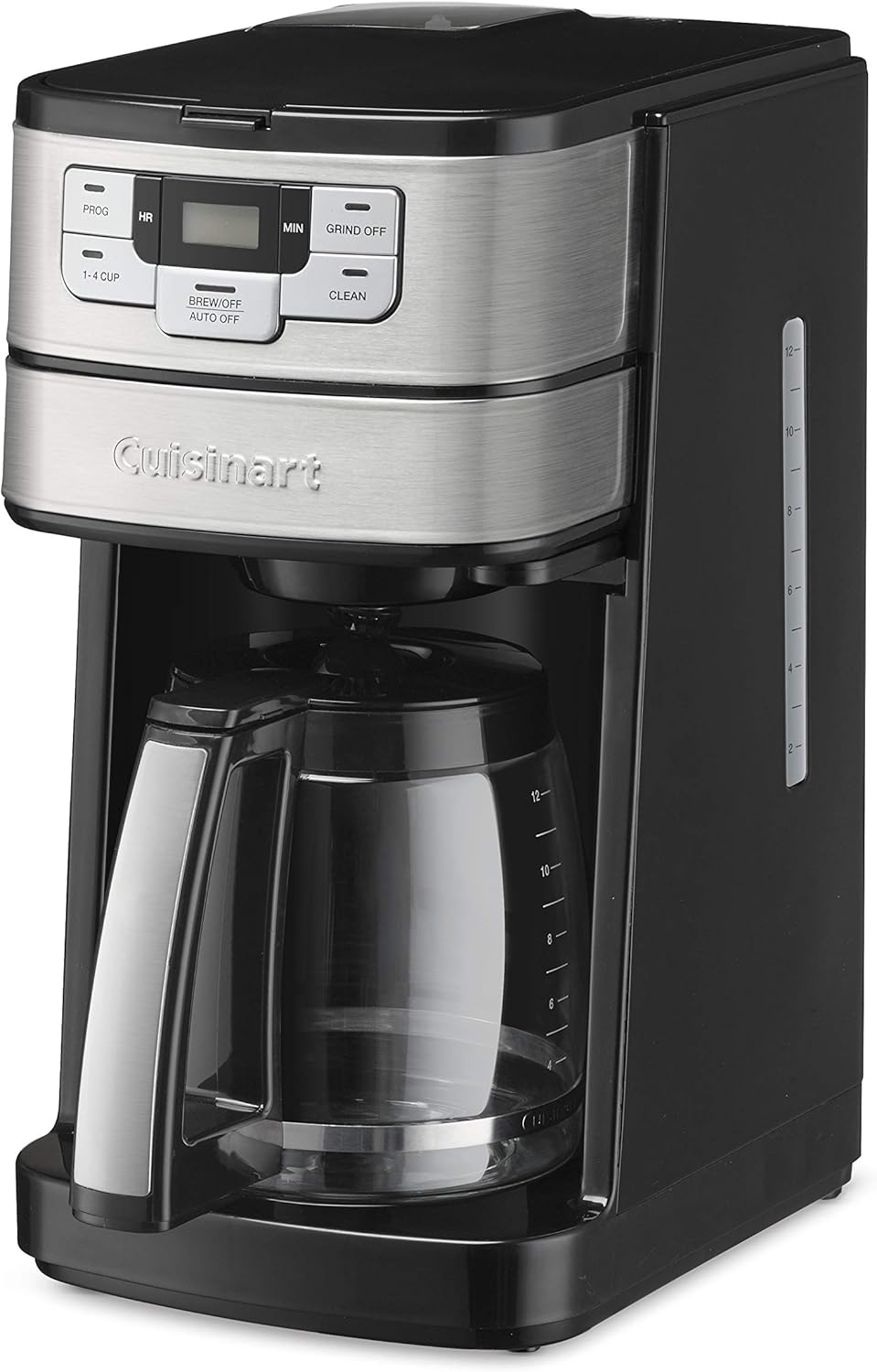 Cuisinart Automatic Grind & Brew 12-Cup Coffee Maker with Blade Grinder, Programmable Coffee Machine Glass Carafe with 1-4 Cup Setting, Brew Pause, Grind-Off Option, DGB-400NAS, Black/Stainless Steel