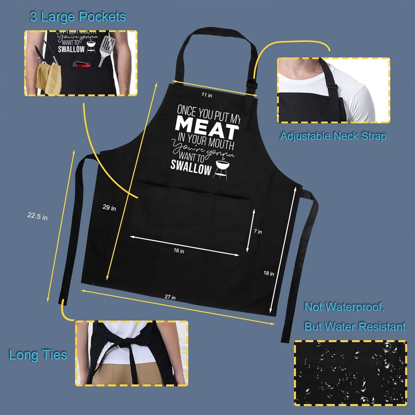 Miracu Funny Cooking Aprons for Men Husband - Christmas, Birthday Funny Male Gifts for Mens Best Friend, Gifts for Male Friends Guy Boyfriend Chef Him - Grilling Grill BBQ Apron for Men w/Pockets