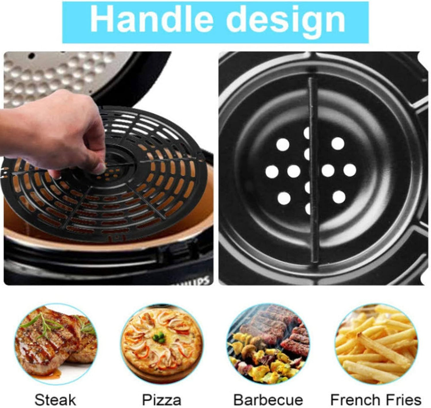 Focket 21.6cm 8.5 Inch Air Fryer Replacement Crisper Plate, Non Stick Coating Pan Air Fryer Grill Pan Air Fryer Grill Plate for Steak, Dishwasher , Air Fryer Accessories Tray