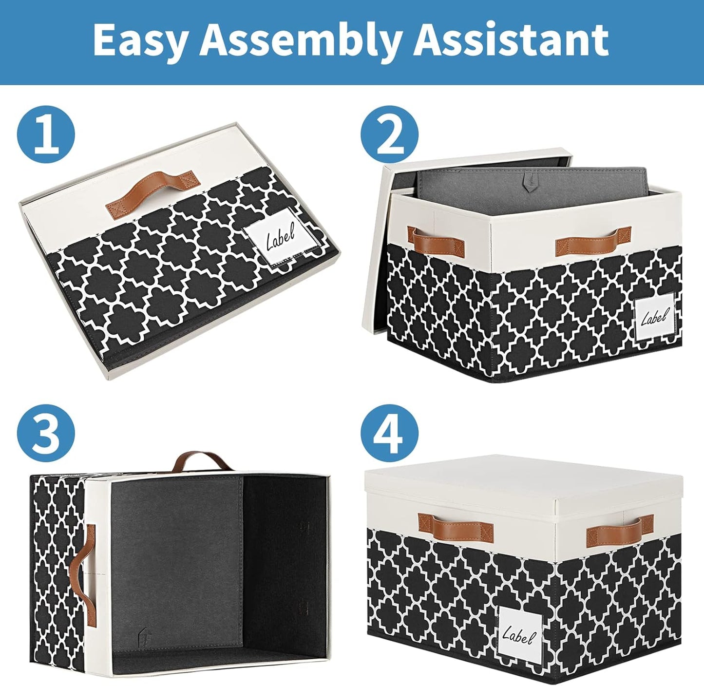 GhvyenntteS 6 Pack Fabric Storage Bins with Lids, Foldable Fabric Storage Boxes with Lids and 3 Handles, Sturdy Closet Organizers and Storage Bins with Label Window for Home (White&Lattice Black)