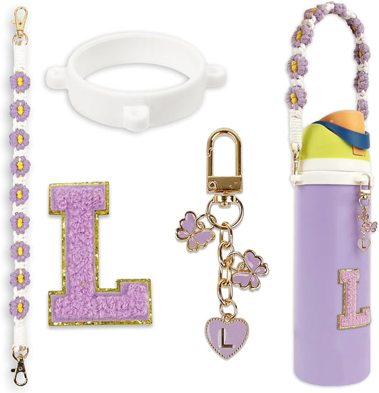 Cute Letter Charm Set Compatible with Owala Water Bottle 24 oz, 32 oz, 40 oz, Owala Kids, Owala Coffee Tumbler, Owala FreeSip – Includes Handle Strap, for Owala Accessories & Stanley Cup Accessories