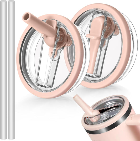 40oz Flip Straw Leak Proof Lid for Stanley H2.0 Quencher Protour Tumbler,2 Pack Spill Proof Lid Replacement Straw Cover Top for 40 OZ Stanley Cup Accessories(Light Nectarine,Light Nectarine)