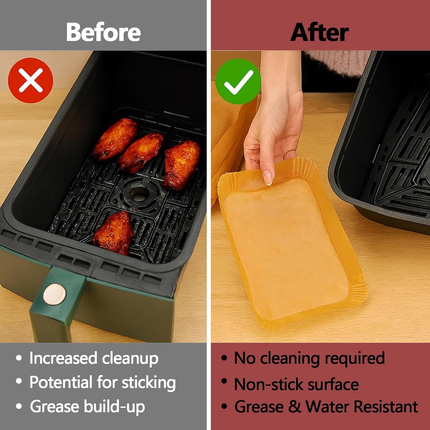 100PCS Air Fryer Liners for Ninja, 8.6 x 5.5 inch Disposable Air Fryer Paper Dual Basket, Non-Stick Unbleached Parchment Paper Baking Accessories Liners for Natural Ninja DZ201 DZ401