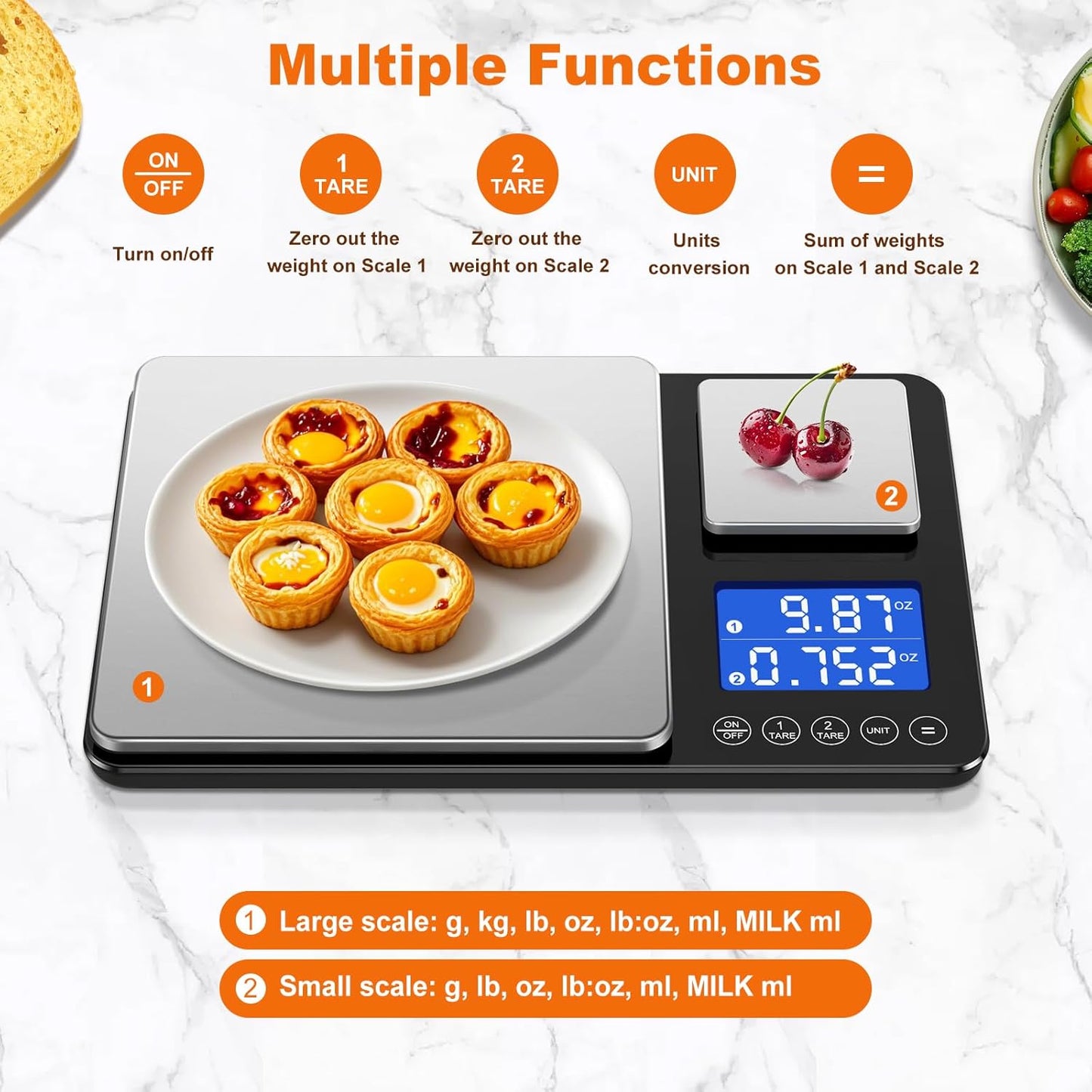 0.001oz/33lbs Dual Platform Food Kitchen Scales Digital Weight Grams and Ounces, Two Precisions Kitchen Scale for Sourdough Bread, Baking and Cooking with 7 Units Tare, Accumulation Functions