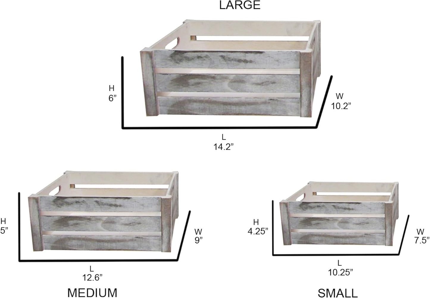 Admired By Nature Wooden Crates Storage Container, Rustic White Set of 3, Farmhouse Style Decorative Baskets for Home Decor, Rustic Decor, Nesting Stackable Organizers, Distressed Wood Crates