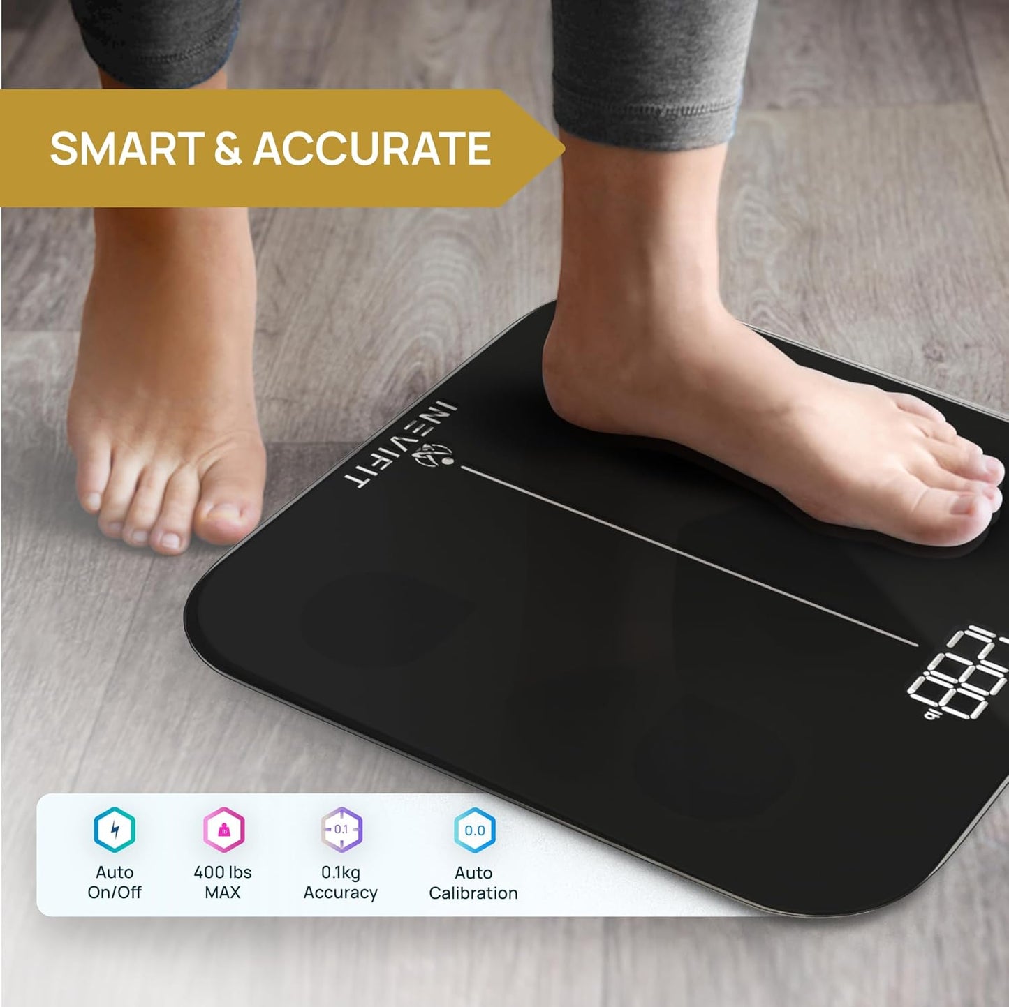 INEVIFIT Smart Premium Bathroom Scale, Highly Accurate Bluetooth Digital Bathroom Body Weight Scale, Precisely Measures Weight & BMI for Unlimited Users
