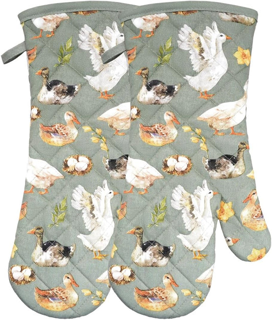 Oven Mitts Cotton Fashion Cute Teal Design 1pair Heat Resistant Oven Gloves Safe Cooking Baking Grilling Barbecue Machine Washable Pot Holders (Teal)